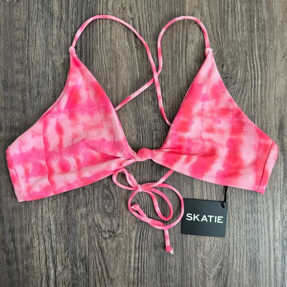 Skatie Pink Tie-Dye Triangle Bikini Top